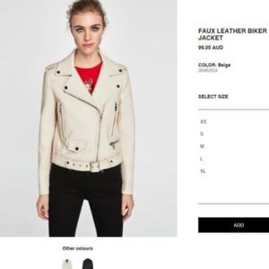 Zara basic faux leather bike jacket cream beige size S